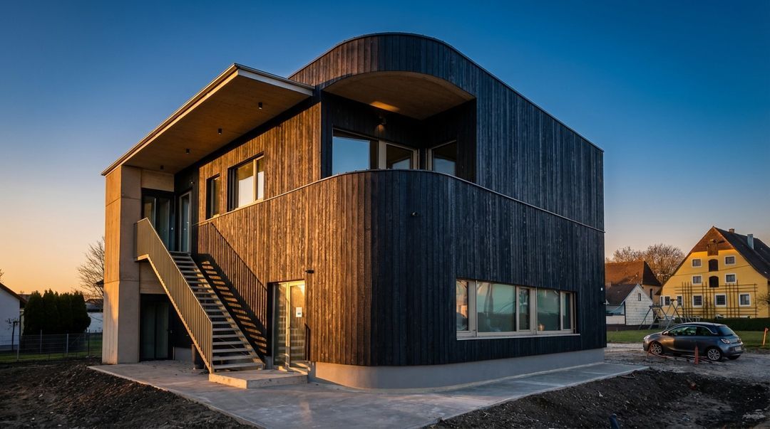 Ärztehaus mit verkohlter Holzoptik – Ansicht 5